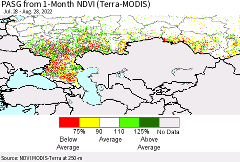 Russian Federation PASG from 1-Month NDVI (Terra-MODIS) Thematic Map For 8/21/2022 - 8/28/2022
