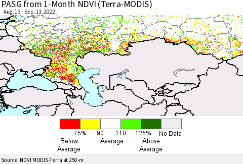 Russian Federation PASG from 1-Month NDVI (Terra-MODIS) Thematic Map For 9/6/2022 - 9/13/2022