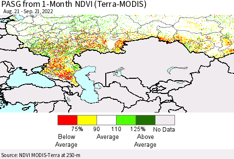 Russian Federation PASG from 1-Month NDVI (Terra-MODIS) Thematic Map For 9/14/2022 - 9/21/2022
