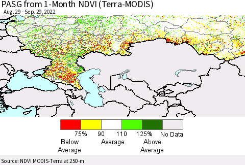 Russian Federation PASG from 1-Month NDVI (Terra-MODIS) Thematic Map For 9/22/2022 - 9/29/2022