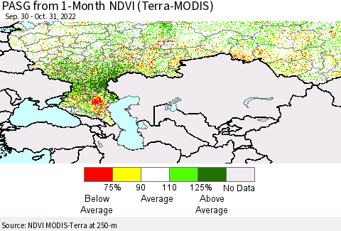 Russian Federation PASG from 1-Month NDVI (Terra-MODIS) Thematic Map For 10/24/2022 - 10/31/2022