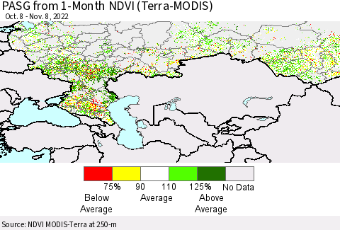 Russian Federation PASG from 1-Month NDVI (Terra-MODIS) Thematic Map For 11/1/2022 - 11/8/2022
