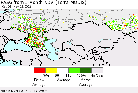 Russian Federation PASG from 1-Month NDVI (Terra-MODIS) Thematic Map For 11/9/2022 - 11/16/2022