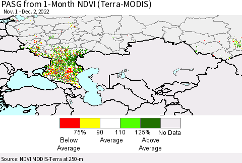 Russian Federation PASG from 1-Month NDVI (Terra-MODIS) Thematic Map For 11/25/2022 - 12/2/2022