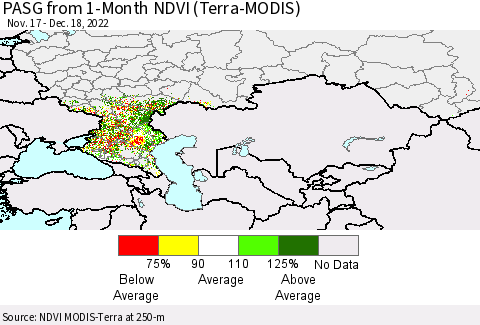 Russian Federation PASG from 1-Month NDVI (Terra-MODIS) Thematic Map For 12/11/2022 - 12/18/2022