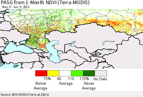 Russian Federation PASG from 1-Month NDVI (Terra-MODIS) Thematic Map For 6/2/2023 - 6/9/2023
