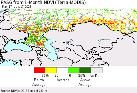 Russian Federation PASG from 1-Month NDVI (Terra-MODIS) Thematic Map For 6/10/2023 - 6/17/2023