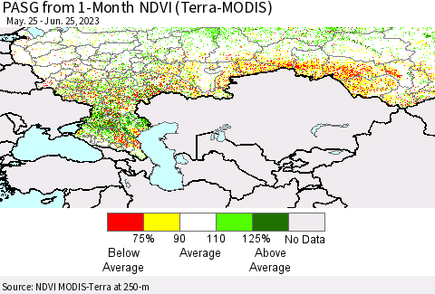 Russian Federation PASG from 1-Month NDVI (Terra-MODIS) Thematic Map For 6/18/2023 - 6/25/2023