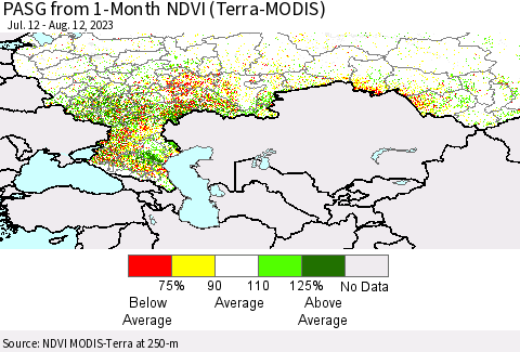 Russian Federation PASG from 1-Month NDVI (Terra-MODIS) Thematic Map For 8/5/2023 - 8/12/2023