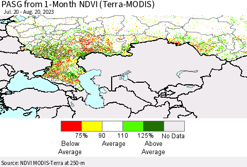 Russian Federation PASG from 1-Month NDVI (Terra-MODIS) Thematic Map For 8/13/2023 - 8/20/2023