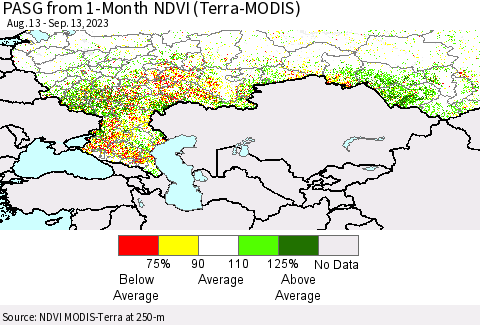 Russian Federation PASG from 1-Month NDVI (Terra-MODIS) Thematic Map For 9/6/2023 - 9/13/2023