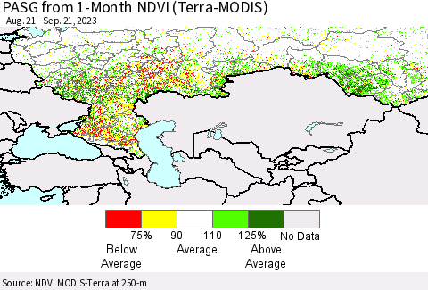 Russian Federation PASG from 1-Month NDVI (Terra-MODIS) Thematic Map For 9/14/2023 - 9/21/2023