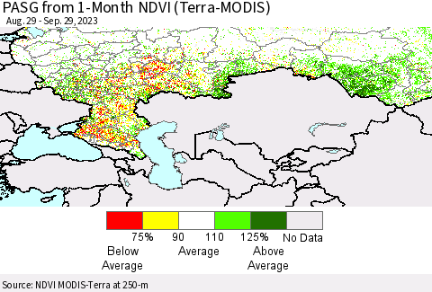 Russian Federation PASG from 1-Month NDVI (Terra-MODIS) Thematic Map For 9/22/2023 - 9/29/2023