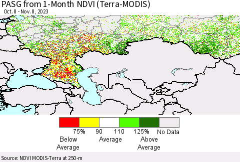 Russian Federation PASG from 1-Month NDVI (Terra-MODIS) Thematic Map For 11/1/2023 - 11/8/2023