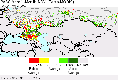 Russian Federation PASG from 1-Month NDVI (Terra-MODIS) Thematic Map For 11/17/2023 - 11/24/2023