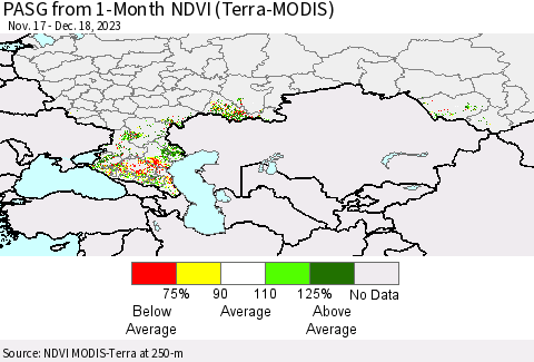 Russian Federation PASG from 1-Month NDVI (Terra-MODIS) Thematic Map For 12/11/2023 - 12/18/2023