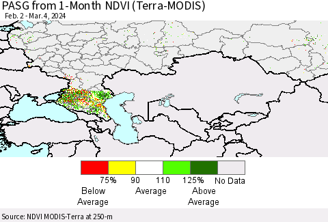 Russian Federation PASG from 1-Month NDVI (Terra-MODIS) Thematic Map For 2/26/2024 - 3/4/2024