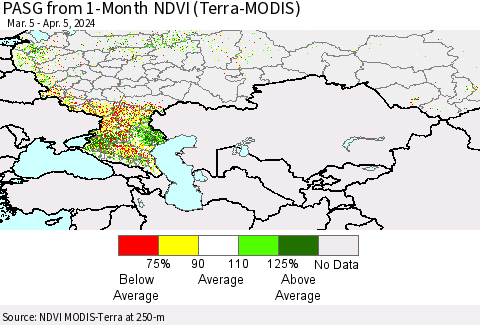 Russian Federation PASG from 1-Month NDVI (Terra-MODIS) Thematic Map For 3/29/2024 - 4/5/2024