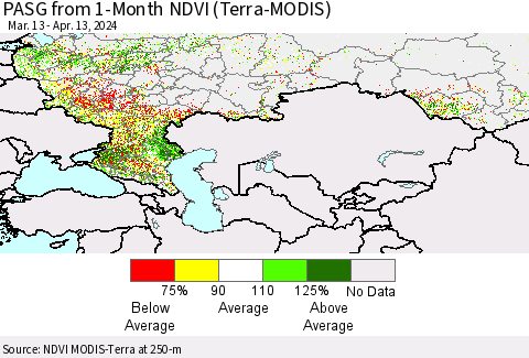 Russian Federation PASG from 1-Month NDVI (Terra-MODIS) Thematic Map For 4/6/2024 - 4/13/2024