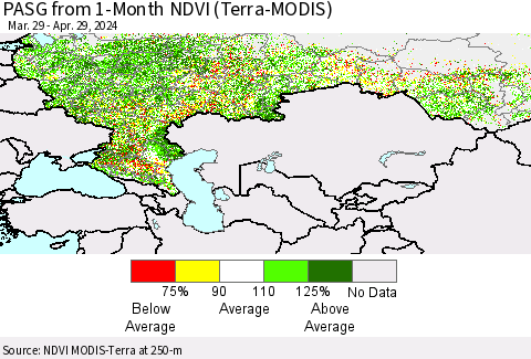 Russian Federation PASG from 1-Month NDVI (Terra-MODIS) Thematic Map For 4/22/2024 - 4/29/2024