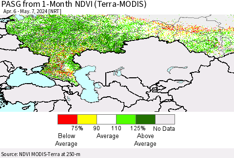 Russian Federation PASG from 1-Month NDVI (Terra-MODIS) Thematic Map For 4/30/2024 - 5/7/2024