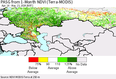 Russian Federation PASG from 1-Month NDVI (Terra-MODIS) Thematic Map For 5/8/2024 - 5/15/2024