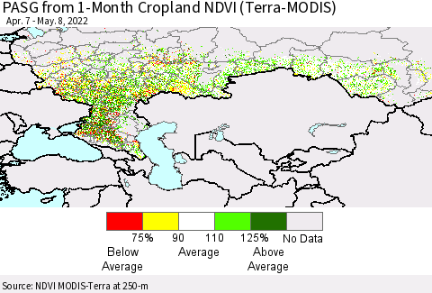 Russian Federation PASG from 1-Month Cropland NDVI (Terra-MODIS) Thematic Map For 5/1/2022 - 5/8/2022