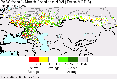 Russian Federation PASG from 1-Month Cropland NDVI (Terra-MODIS) Thematic Map For 5/9/2022 - 5/16/2022