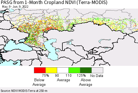 Russian Federation PASG from 1-Month Cropland NDVI (Terra-MODIS) Thematic Map For 6/2/2022 - 6/9/2022