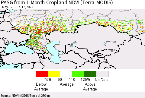 Russian Federation PASG from 1-Month Cropland NDVI (Terra-MODIS) Thematic Map For 6/10/2022 - 6/17/2022
