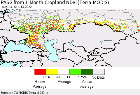 Russian Federation PASG from 1-Month Cropland NDVI (Terra-MODIS) Thematic Map For 9/6/2022 - 9/13/2022