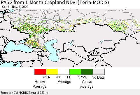 Russian Federation PASG from 1-Month Cropland NDVI (Terra-MODIS) Thematic Map For 11/1/2022 - 11/8/2022