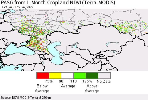 Russian Federation PASG from 1-Month Cropland NDVI (Terra-MODIS) Thematic Map For 11/17/2022 - 11/24/2022