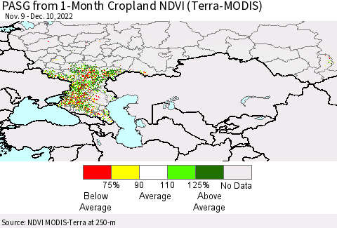 Russian Federation PASG from 1-Month Cropland NDVI (Terra-MODIS) Thematic Map For 12/3/2022 - 12/10/2022