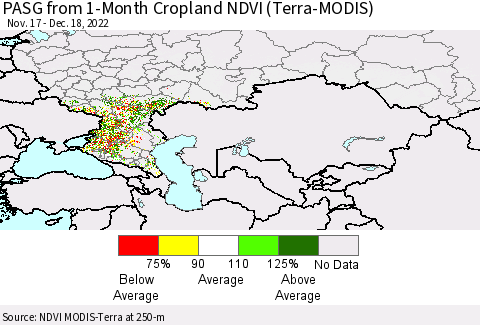 Russian Federation PASG from 1-Month Cropland NDVI (Terra-MODIS) Thematic Map For 12/11/2022 - 12/18/2022
