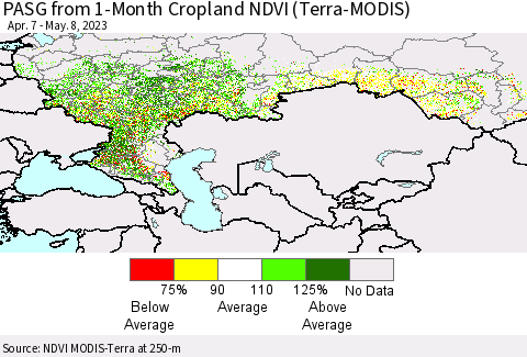 Russian Federation PASG from 1-Month Cropland NDVI (Terra-MODIS) Thematic Map For 5/1/2023 - 5/8/2023