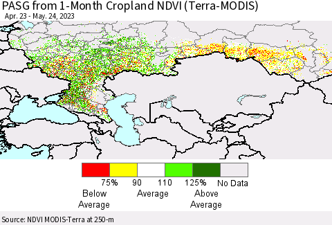 Russian Federation PASG from 1-Month Cropland NDVI (Terra-MODIS) Thematic Map For 5/17/2023 - 5/24/2023