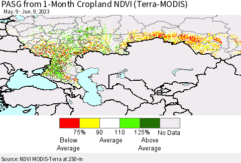 Russian Federation PASG from 1-Month Cropland NDVI (Terra-MODIS) Thematic Map For 6/2/2023 - 6/9/2023