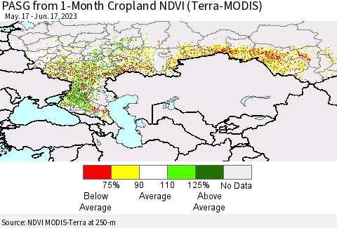 Russian Federation PASG from 1-Month Cropland NDVI (Terra-MODIS) Thematic Map For 6/10/2023 - 6/17/2023
