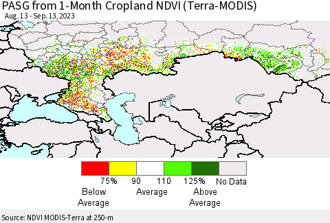 Russian Federation PASG from 1-Month Cropland NDVI (Terra-MODIS) Thematic Map For 9/6/2023 - 9/13/2023