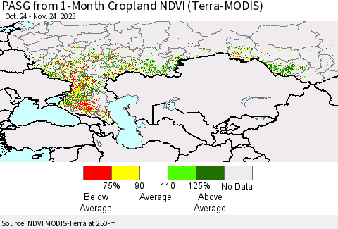 Russian Federation PASG from 1-Month Cropland NDVI (Terra-MODIS) Thematic Map For 11/17/2023 - 11/24/2023