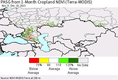 Russian Federation PASG from 1-Month Cropland NDVI (Terra-MODIS) Thematic Map For 12/3/2023 - 12/10/2023