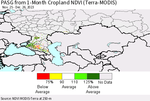 Russian Federation PASG from 1-Month Cropland NDVI (Terra-MODIS) Thematic Map For 12/19/2023 - 12/26/2023