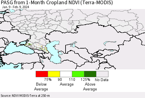 Russian Federation PASG from 1-Month Cropland NDVI (Terra-MODIS) Thematic Map For 2/2/2024 - 2/9/2024