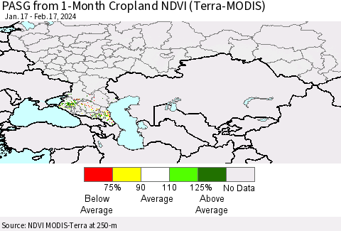 Russian Federation PASG from 1-Month Cropland NDVI (Terra-MODIS) Thematic Map For 2/10/2024 - 2/17/2024