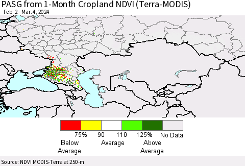 Russian Federation PASG from 1-Month Cropland NDVI (Terra-MODIS) Thematic Map For 2/26/2024 - 3/4/2024