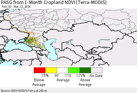 Russian Federation PASG from 1-Month Cropland NDVI (Terra-MODIS) Thematic Map For 3/5/2024 - 3/12/2024