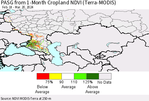 Russian Federation PASG from 1-Month Cropland NDVI (Terra-MODIS) Thematic Map For 3/13/2024 - 3/20/2024