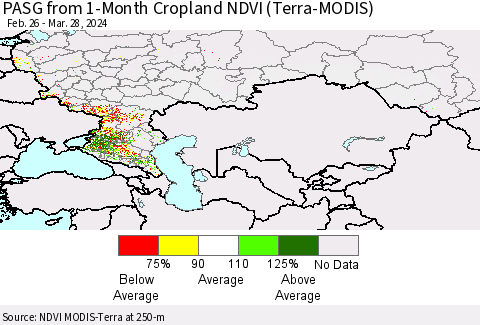 Russian Federation PASG from 1-Month Cropland NDVI (Terra-MODIS) Thematic Map For 3/21/2024 - 3/28/2024