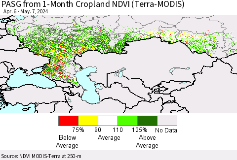 Russian Federation PASG from 1-Month Cropland NDVI (Terra-MODIS) Thematic Map For 4/30/2024 - 5/7/2024